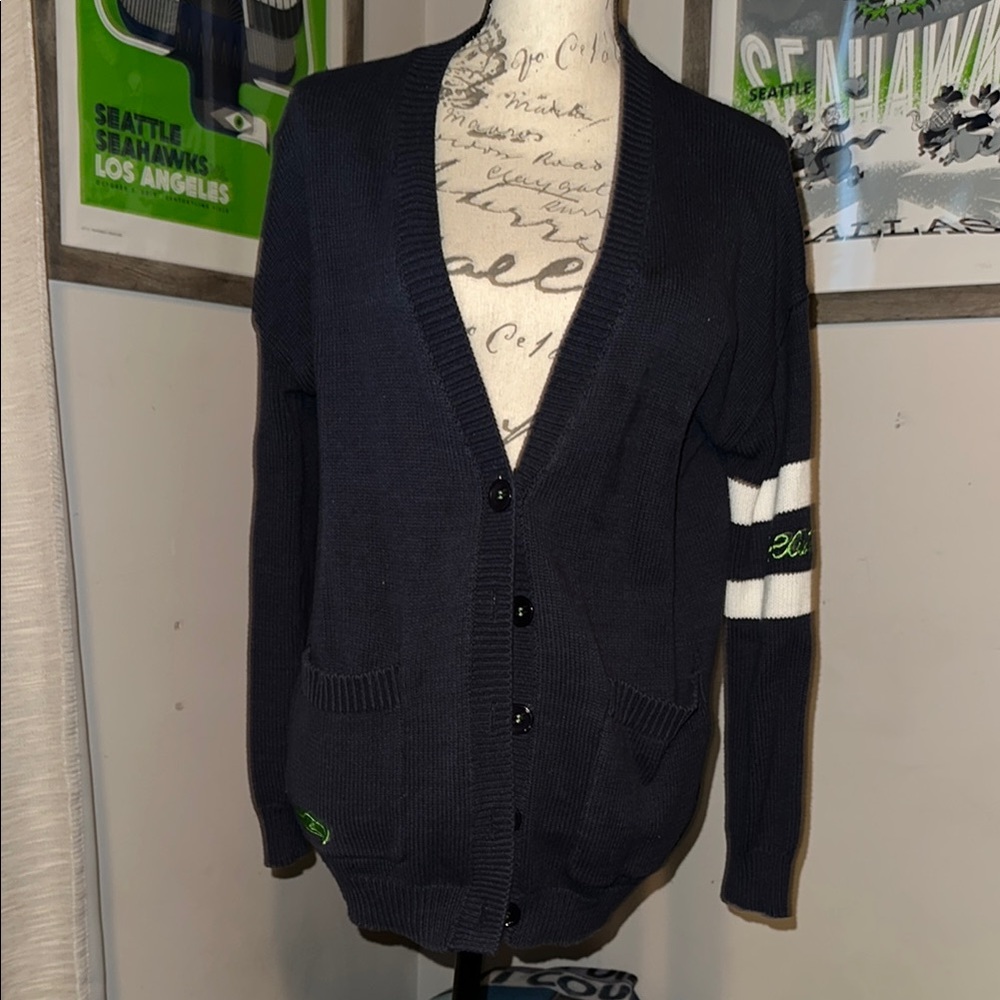 EUC. WEAR by Erin Andrews Seattle Seahawks Navy Cardigan Sz M